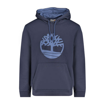 Timberland Blue Cotton Men Sweater with signature logo, long sleeve hooded sweatshirt for casual style