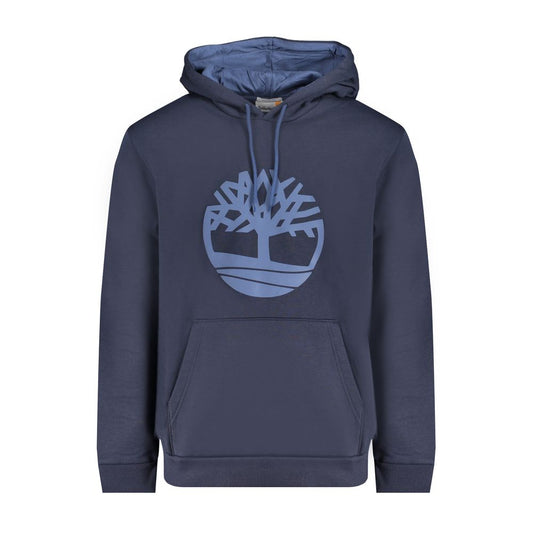 Timberland Blue Cotton Men Sweater with signature logo, long sleeve hooded sweatshirt for casual style