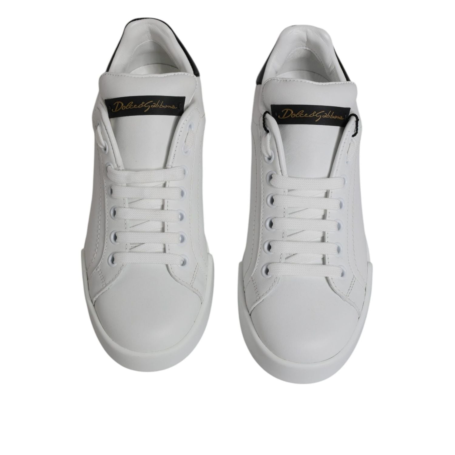 Dolce & Gabbana White Black Leather Low Top Sneakers Shoes