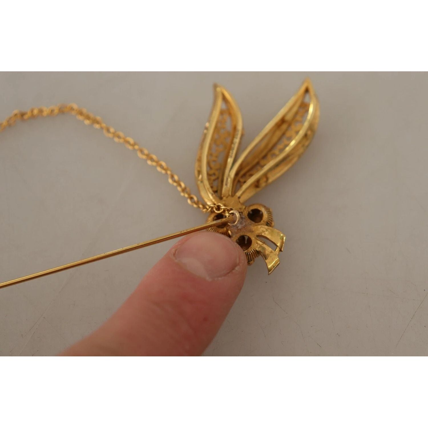 Dolce & Gabbana Gold Tone 925 Sterling Silver Crystal Chain Brooch