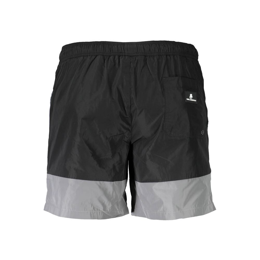 Karl Lagerfeld Black Polyester Swimwear with medium sea boxer, 3 pockets, contrasting details, and logo.