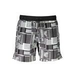 Karl Lagerfeld Black Polyester Swimwear with geometric pattern, medium-length, two side pockets, back pocket, laces, logo on side.