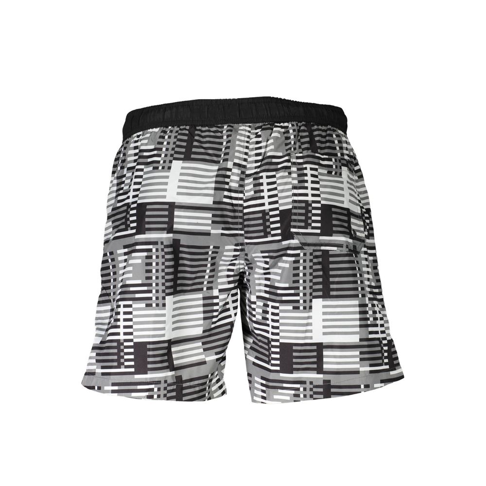 Karl Lagerfeld Black Polyester Swimwear featuring medium sea boxer, two pockets, one back pocket, inside briefs, lace closure, logo.