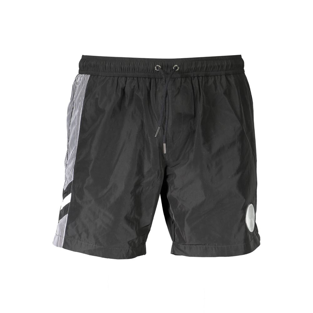 Karl Lagerfeld Black Polyester Swimwear, medium sea boxer with laces, pockets, logo, and contrasting details.