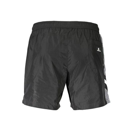 Karl Lagerfeld Black Polyester Swimwear, medium sea boxer with 2 pockets, back pocket, interior briefs, laces, and logo detail.