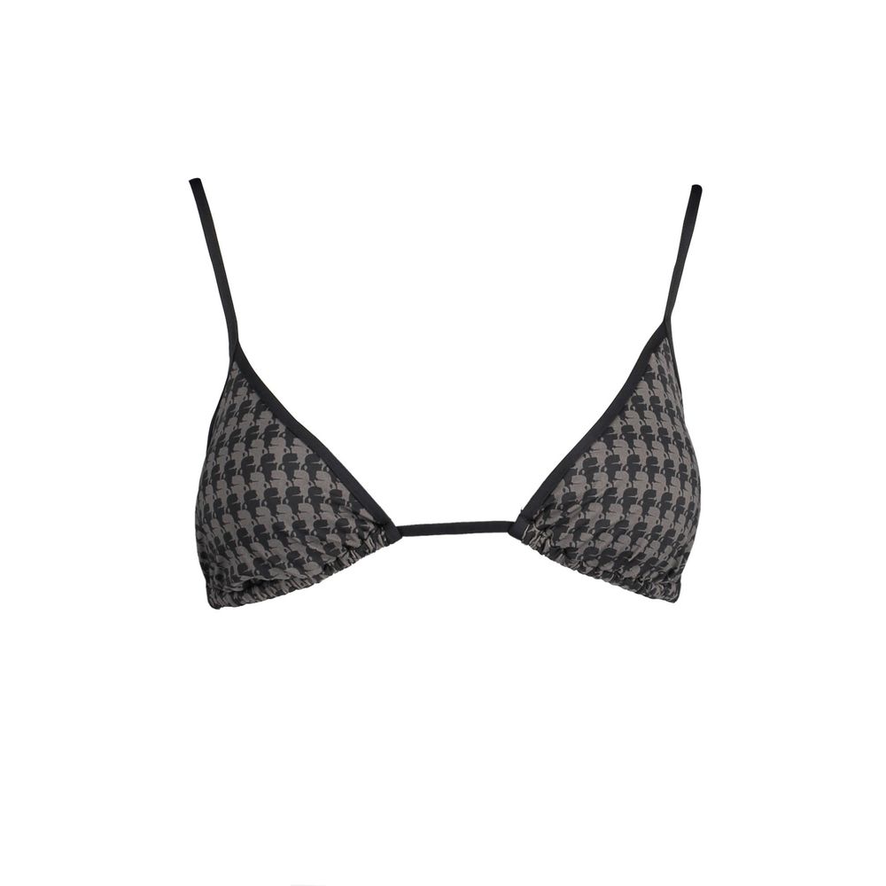 Karl Lagerfeld Black Elastane Swimwear with triangle design, lined interior, removable padding, and lace closure, featuring logo.