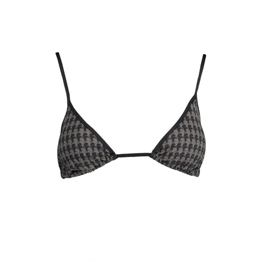 Karl Lagerfeld Black Elastane Swimwear with triangle design, lined interior, removable padding, and lace closure, featuring logo.