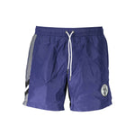 Karl Lagerfeld Blue Polyester Swimwear, medium sea boxer with interior briefs, logo, and contrasting details, front view.