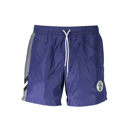 Karl Lagerfeld Blue Polyester Swimwear, medium sea boxer with interior briefs, logo, and contrasting details, front view.