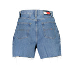 Tommy Hilfiger Blue Cotton Short with fringed hem, 5 pockets, button, zip, and logo on back waist.
