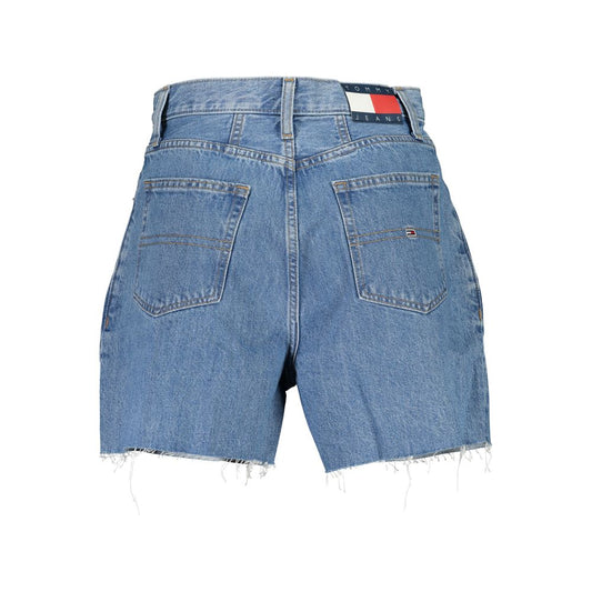 Tommy Hilfiger Blue Cotton Short with fringed hem, 5 pockets, button, zip, and logo on back waist.