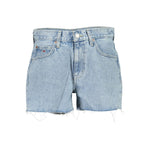 Alt Tag: Tommy Hilfiger Blue Cotton Short with 5 pockets, fringed hem, button and zip closure, featuring a logo detail.