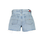 Tommy Hilfiger Blue Cotton Short with 5 pockets, fringed hem, and logo displaying from behind.