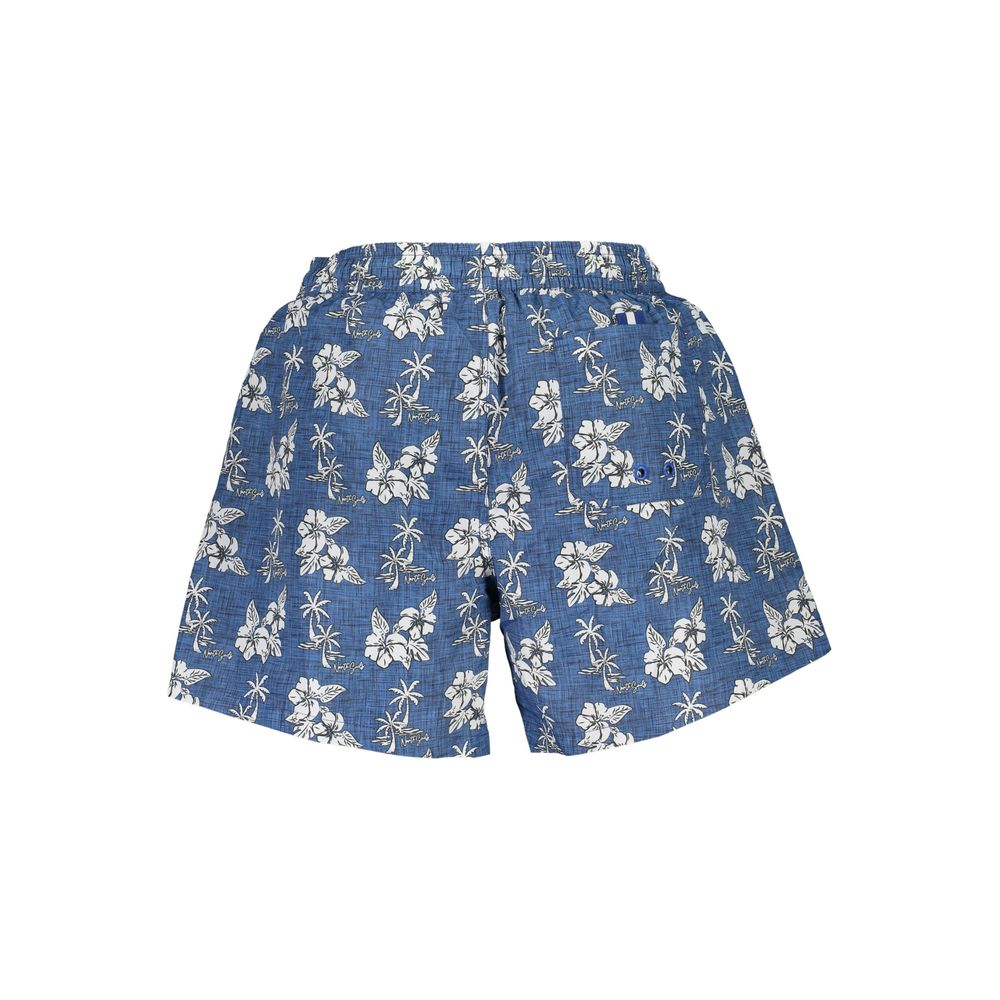 North Sails Blue Polyester Swimwear with floral pattern, elastic waist, rear pocket, and logo, made with organic cotton interior.