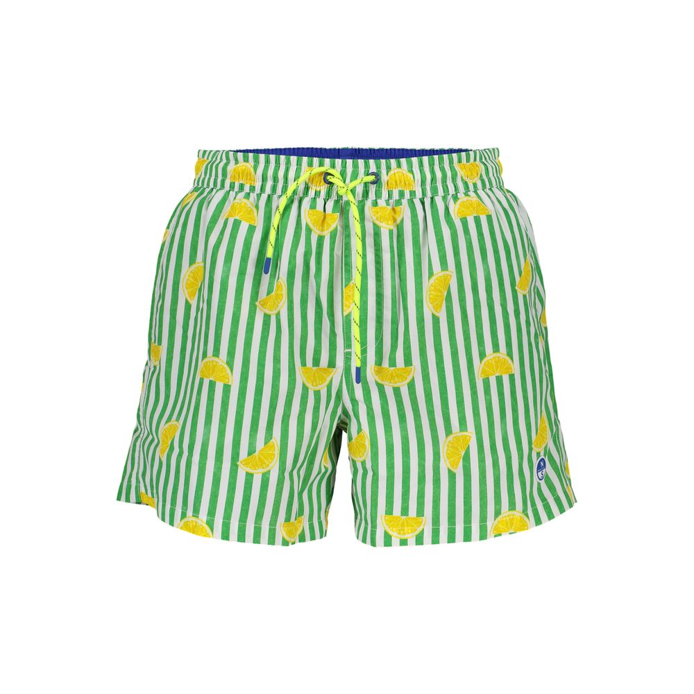 North Sails Green Polyester Swimwear with lemon pattern and elastic waist, includes inner slip, two side pockets, and rear pocket.