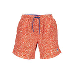 North Sails Red Polyester Swimwear, patterned swimming boxer with elastic waist, drawstring, pockets, and logo