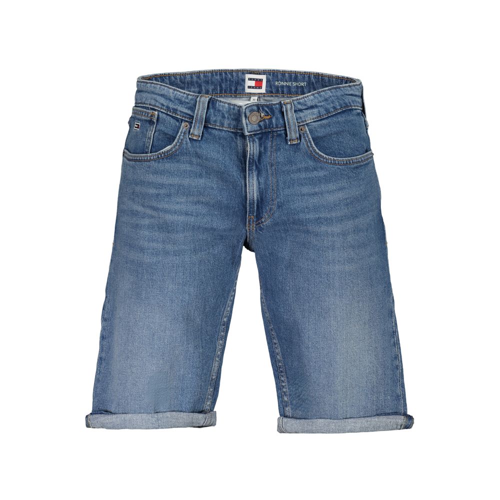 Tommy Hilfiger Blue Cotton Short with embroidery, 5 pockets, washed effect, button and zip closure, ideal for casual wear.