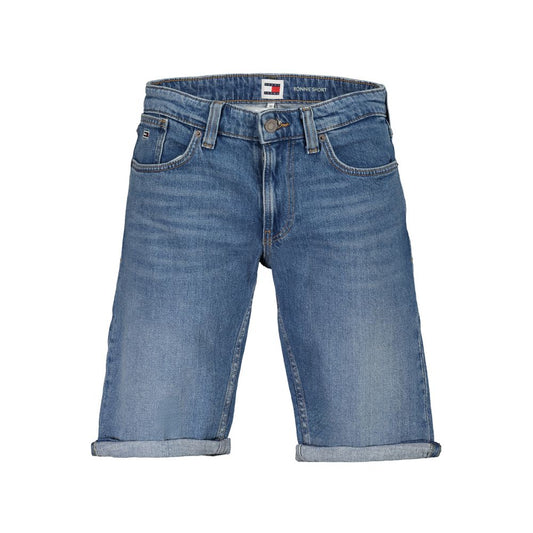 Tommy Hilfiger Blue Cotton Short with embroidery, 5 pockets, washed effect, button and zip closure, ideal for casual wear.