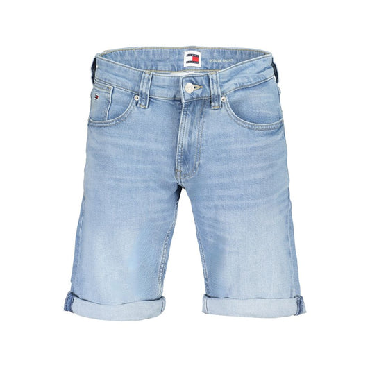 Tommy Hilfiger Blue Cotton Short with washed effect, 5 pockets, button and zip, embroidery logo, Ronnie short jeans.