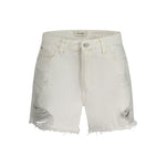 Guess Jeans White Cotton Short with worn effect, 5-pocket design, button and zip closure, featuring recycled cotton material.