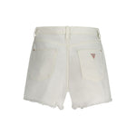 Back view of Guess Jeans White Cotton Short with worn effect and logo on recycled cotton. 5 pocket shorts with button and zip closure.