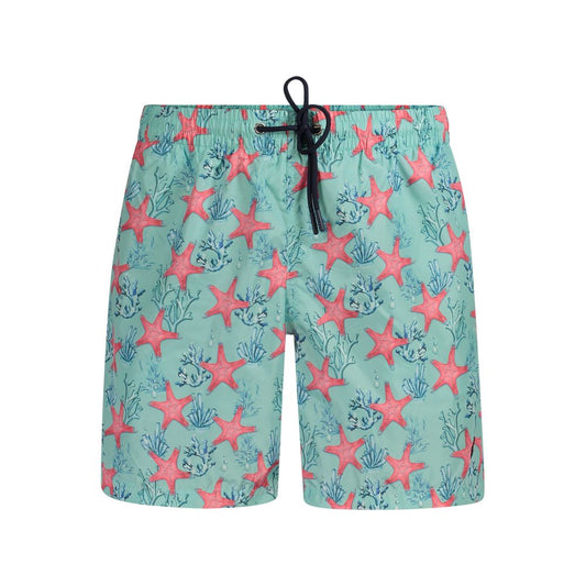 Norway 1963 Blue Polyester Swimwear featuring starfish pattern, elastic waist with laces, pockets, and inner slip for comfort.
