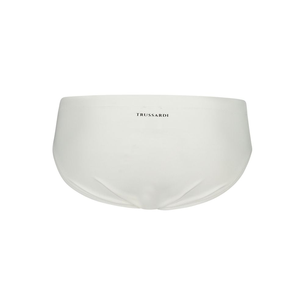 Trussardi White Elastane Swimwear with basic Ouroboro logo and elastic waist with laces.