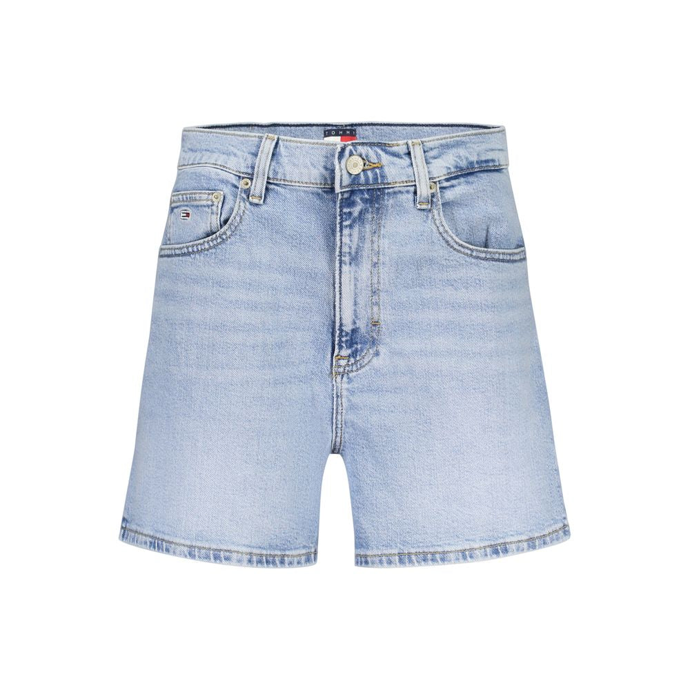 Tommy Hilfiger Blue Cotton Short with embroidery, mom jeans style, 5 pockets, and 50% regenerative cotton material.