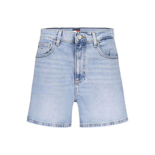 Tommy Hilfiger Blue Cotton Short with embroidery, mom jeans style, 5 pockets, and 50% regenerative cotton material.