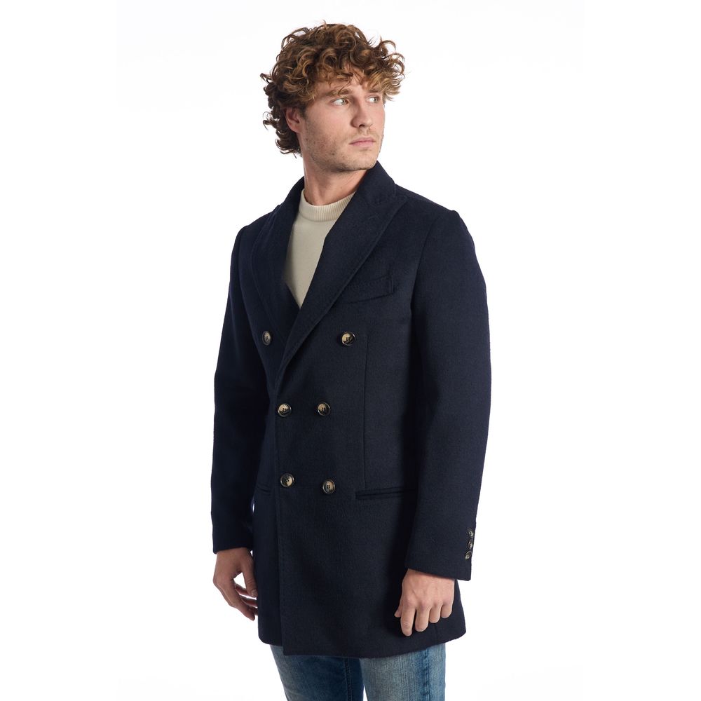 Roberto Pepe Luxury Blue Wool Coat