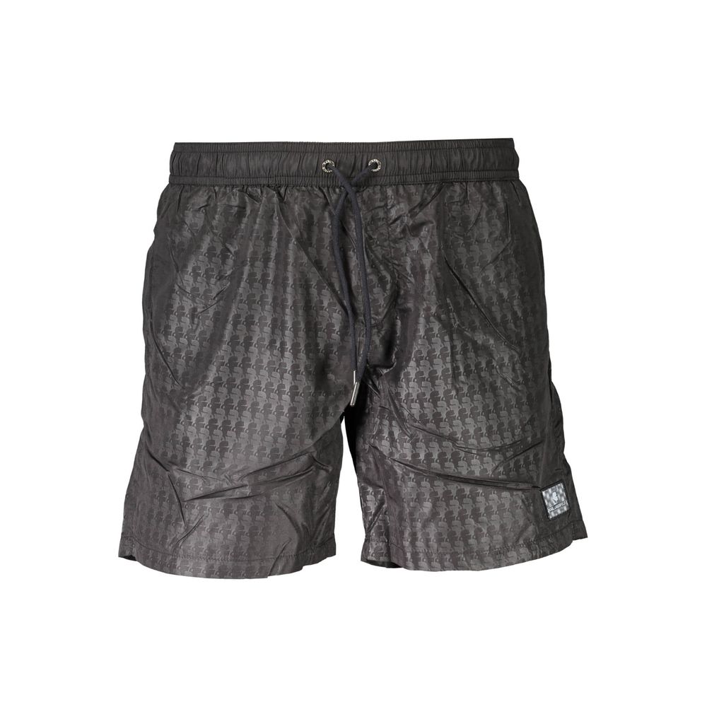 Karl Lagerfeld Black Polyester Swimwear medium sea boxer with 2 pockets, back pocket, inside briefs, and logo laces.