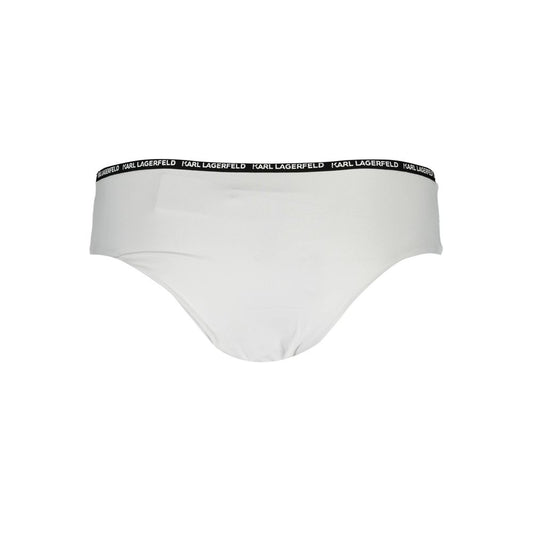 Karl Lagerfeld White Elastane Swimwear with logo and lined interior, featuring contrasting details. High-quality designer swim briefs.