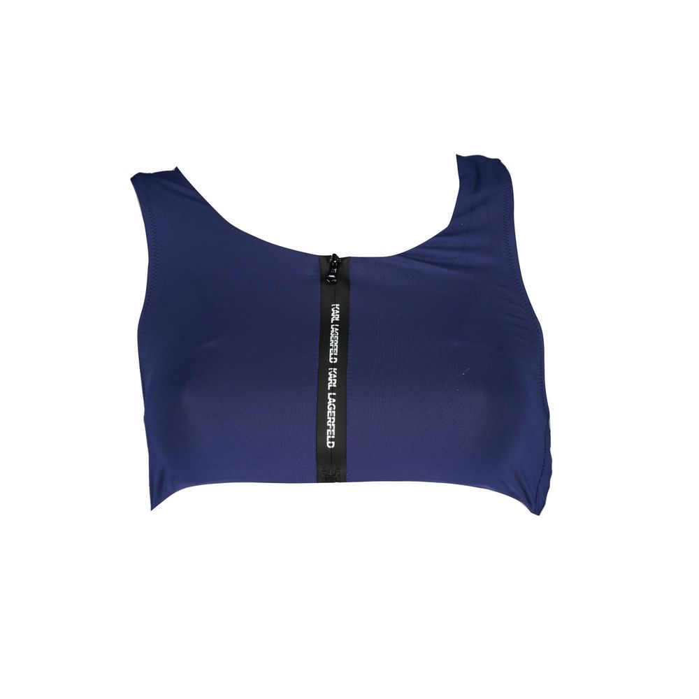 Karl Lagerfeld Blue Elastane Swimwear sporty top with front zip and logo print, designed with contrasting details.