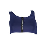 Karl Lagerfeld Blue Elastane Swimwear sporty top with front zip and logo print, designed with contrasting details.