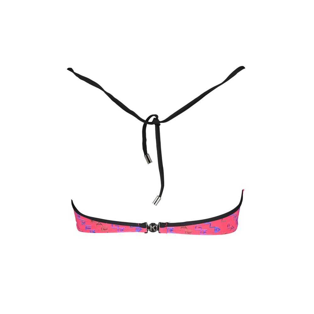 Karl Lagerfeld Red Elastane Swimwear - Bandeau swimsuit with neck lacing, clip closure, and logo detail