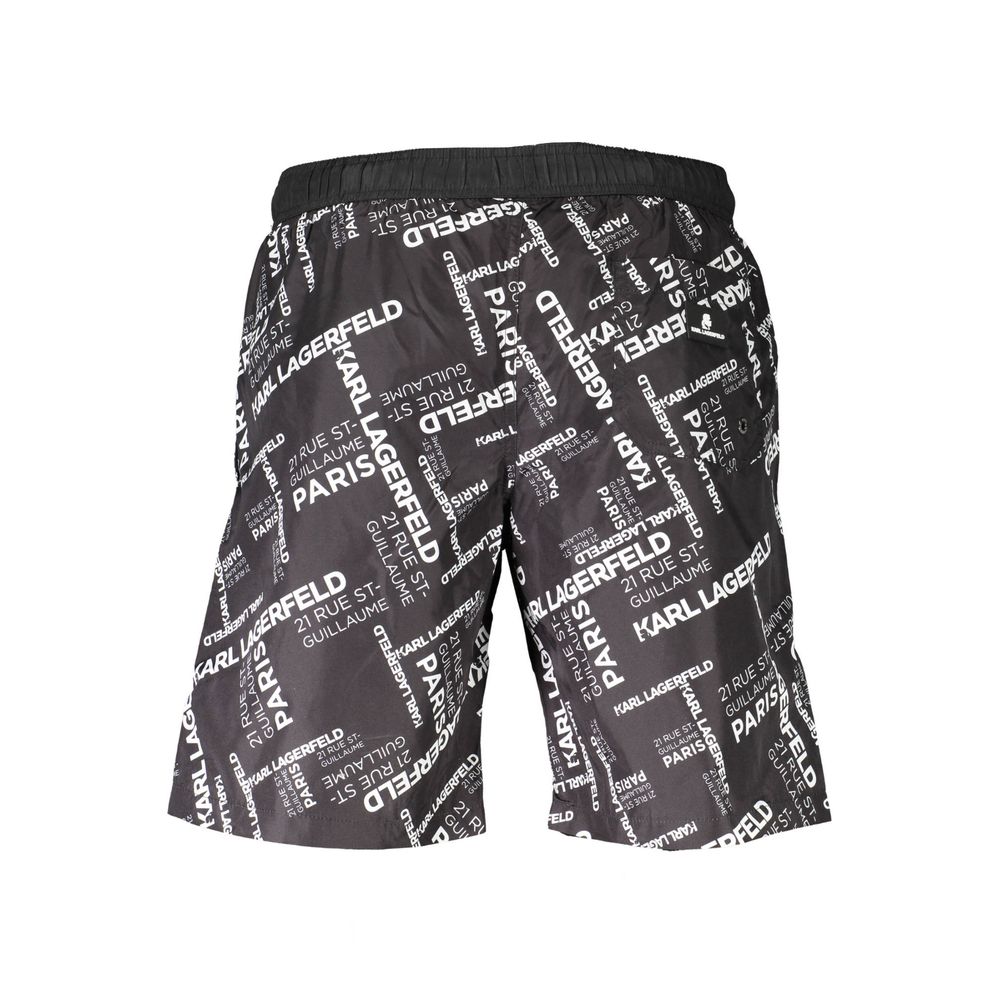 Karl Lagerfeld Black Polyester Swimwear long sea boxer with logo, featuring 2 pockets and contrasting details.