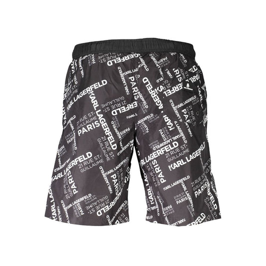 Karl Lagerfeld Black Polyester Swimwear long sea boxer with logo, featuring 2 pockets and contrasting details.