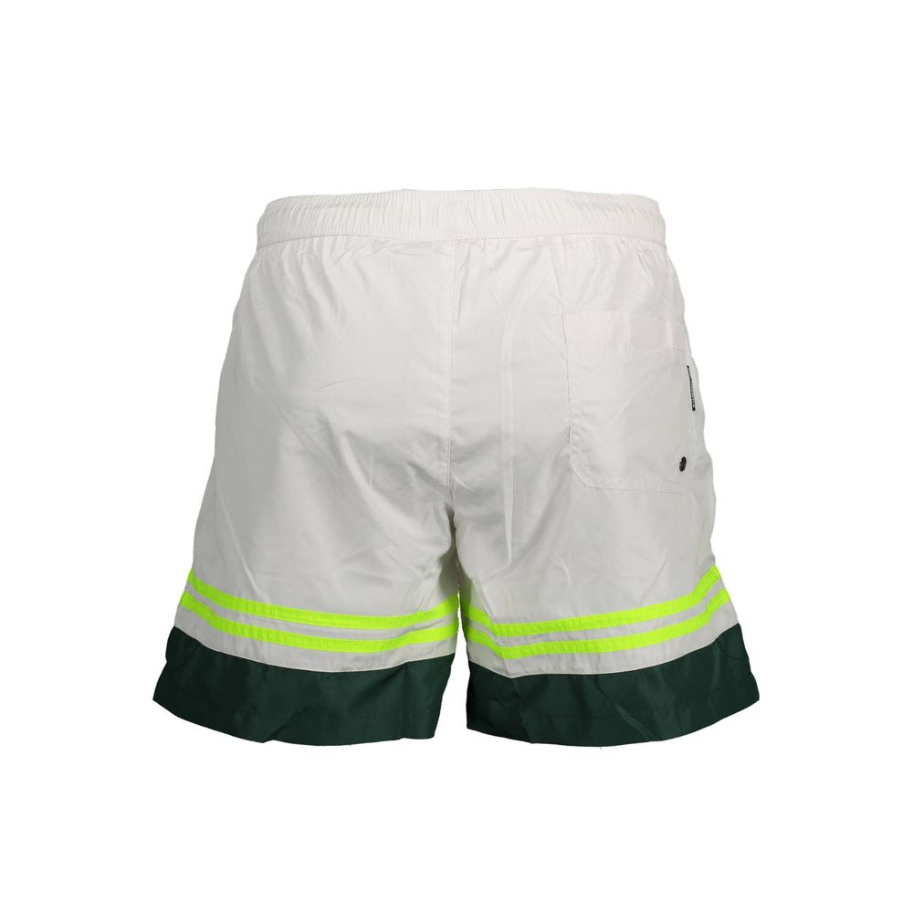 Karl Lagerfeld White Polyester Swimwear, short swim boxer with pockets, elastic waistband, contrasting details, and logo.