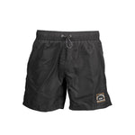 Karl Lagerfeld Black Polyester Swimwear, medium sea boxer with elastic waistband, logo, and drawstring for a stylish beach look.