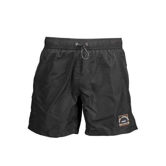 Karl Lagerfeld Black Polyester Swimwear, medium sea boxer with elastic waistband, logo, and drawstring for a stylish beach look.