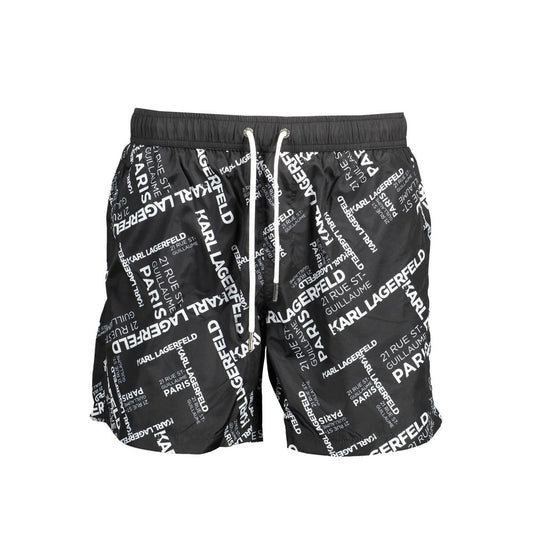 Karl Lagerfeld Black Polyester Swimwear with logo, elastic waistband, and contrasting details, featuring medium sea boxer style.