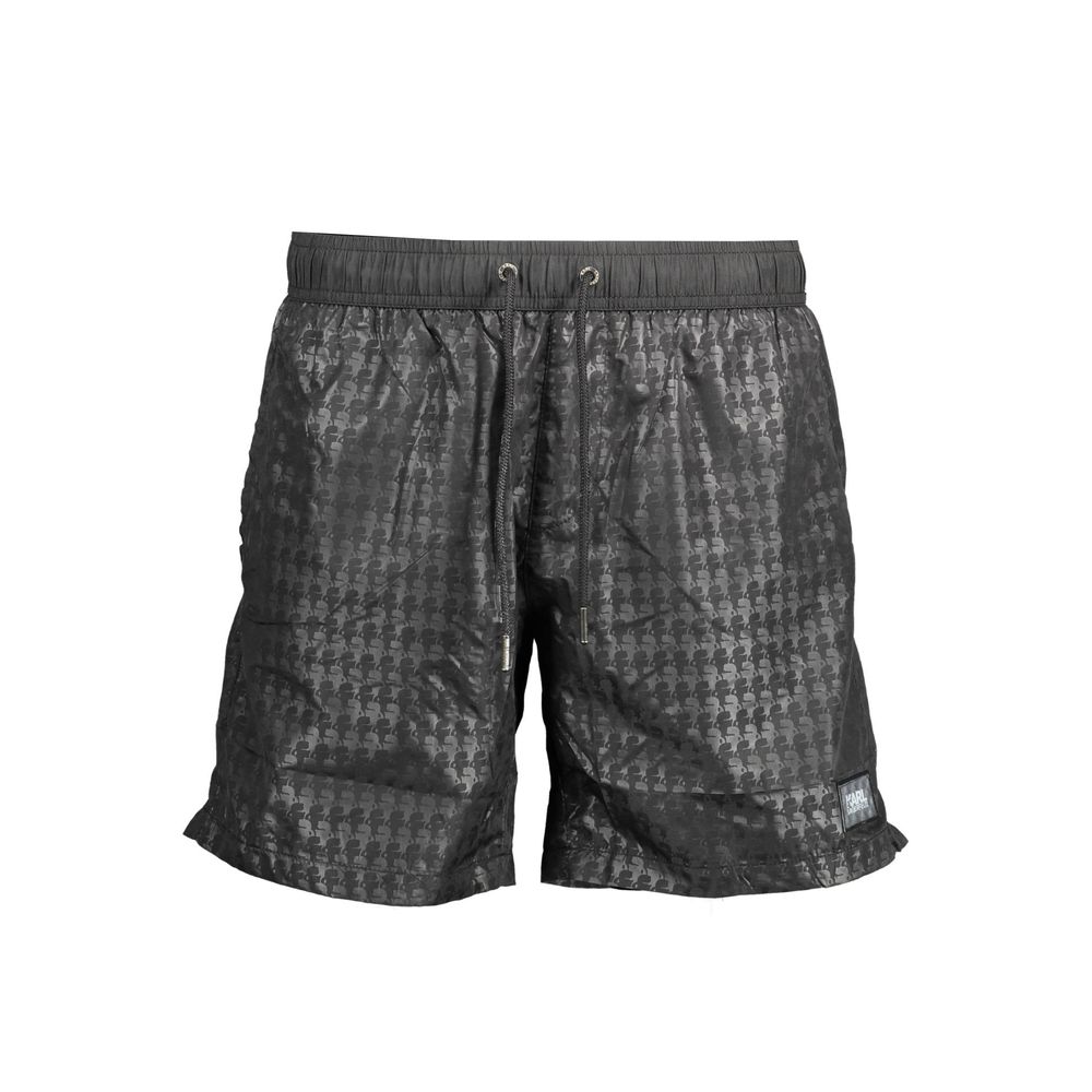 Karl Lagerfeld Black Polyester Swimwear, medium sea boxer with elastic waistband, pockets, and logo.