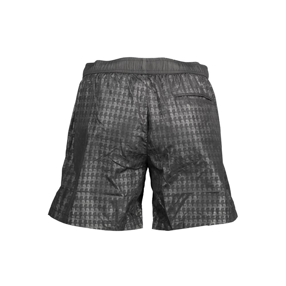 Karl Lagerfeld Black Polyester Swimwear featuring medium sea boxer style with elastic waistband, contrasting details, and logo.