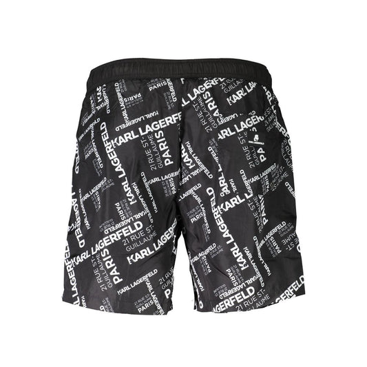 Karl Lagerfeld Black Polyester Swimwear with logo print, medium swim boxer design featuring two pockets and a rear pocket