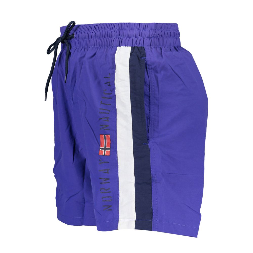Norway 1963 Blue Polyamide Swimwear, swim boxer with elastic waistband, laces, pockets, contrasting details, and logo print.