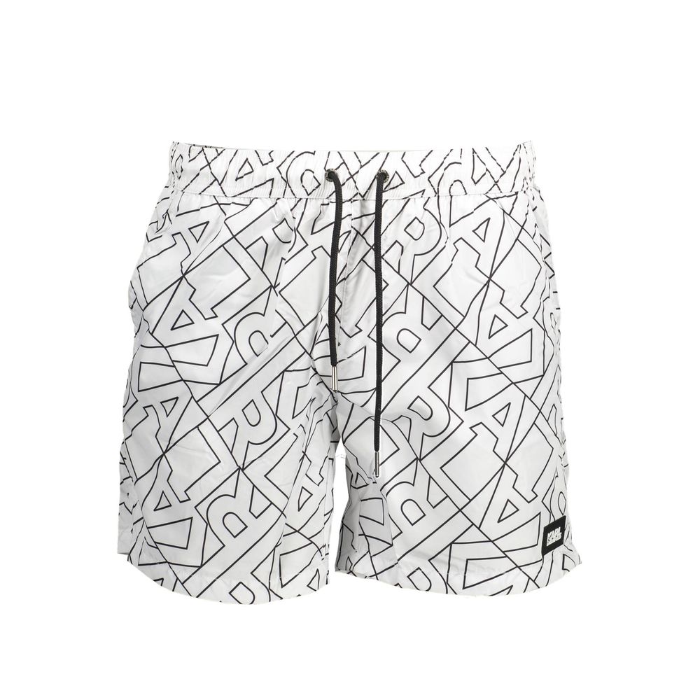 Karl Lagerfeld White Polyester Swimwear medium swim boxer with logo, elastic waist, and contrasting details