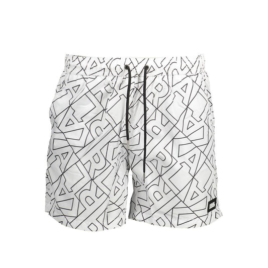 Karl Lagerfeld White Polyester Swimwear medium swim boxer with logo, elastic waist, and contrasting details