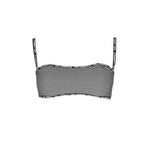 Karl Lagerfeld Black Elastane Swimwear with striped design, removable straps, and logo print on band.