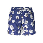 Karl Lagerfeld Blue Polyester Swimwear with floral pattern, featuring medium swim boxer style, two pockets, back pocket, and logo