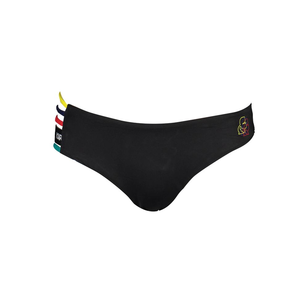 Karl Lagerfeld Black Elastane Swimwear featuring contrast details, logo print, and swim briefs design.